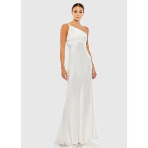 Ieena for Mac Duggal White One Shoulder Double Strap Satin Gown - Size 2 - NWT